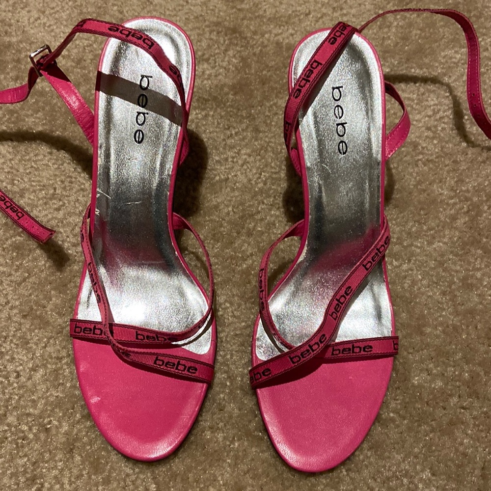 Hot pink Bebe logo strap sandals. Size 10M